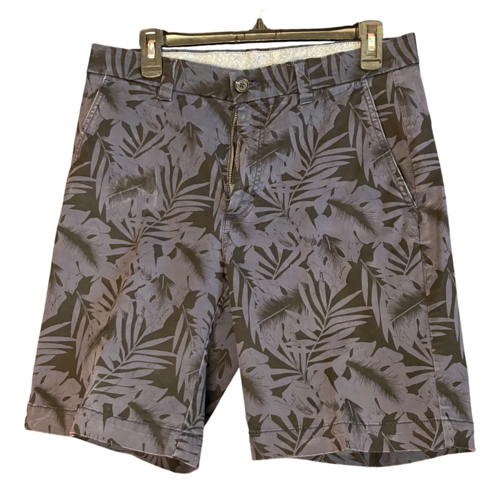 Roundtree & Yorke Casuals Mens Navy Blue Tropical Leaf Print Shorts Stretch 32